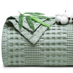 Phf Cooling Waffle Blanket Twin Size, Lightweight 60% Rayon Derived From Bamboo & 40% Cotton Breathable Blanket For Hot Sleepers, Soft And Luxury For Bed Couch And Sofa, 66'X90', Sage Green
