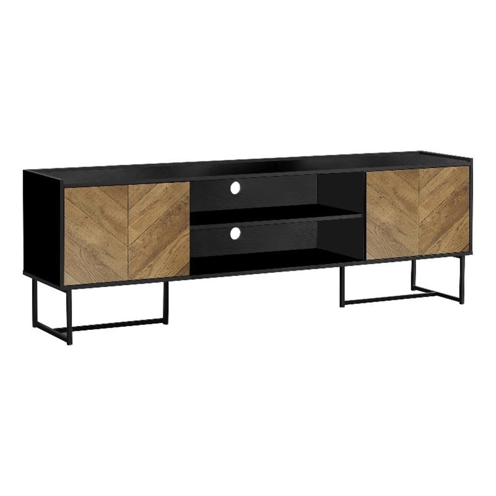 Monarch Specialties I 2752 Tv Stand, 72 Inch, Console, Media Entertainment Center, Storage Cabinet, Living Room, Bedroom, Brown and Black Laminate, Black Metal, Contemporary, Modern