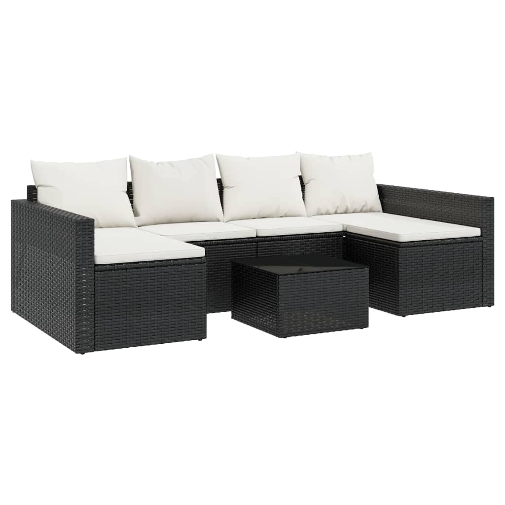 vidaXL 2-Piece Black Patio Lounge Set with Cushions - Weather- Poly Rattan Material - Sturdy Steel Frame - U-Shaped Sofa and Cof