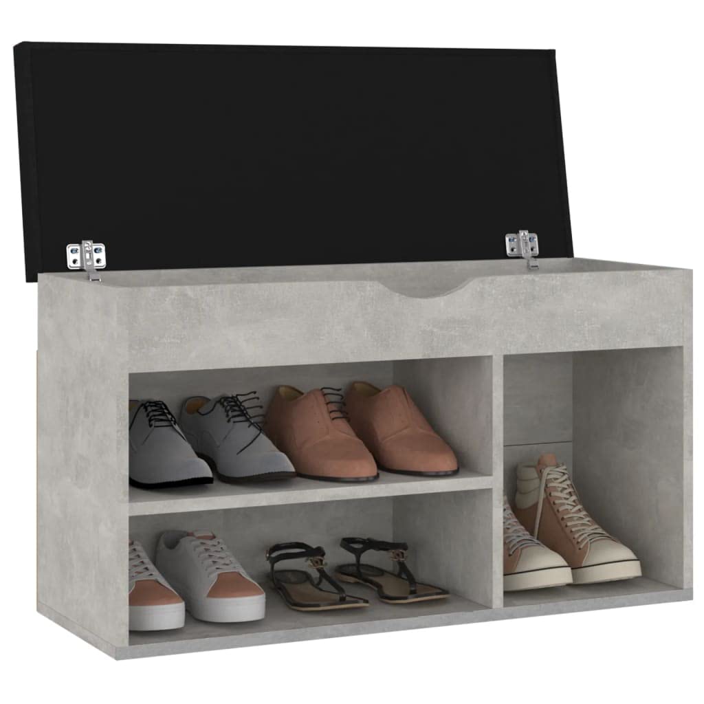 vidaXL Shoe Bench - Engineered Wood Shoe Organizer with Cushion, Modern Concrete Gray, Dimensions 31.5&quot;x11.8&quot;x18.5&quot;