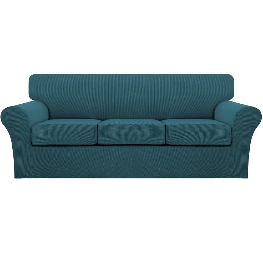 4 Piece Sofa Covers For 3 Cushion Couch Sofa Slipcover Soft Couch Cover For Dogs-Washable Sofa Furniture Covers With 3 Individual Cushion Covers, Feature Jacquard Fabric (3 Cushion Sofa, Deep Teal)
