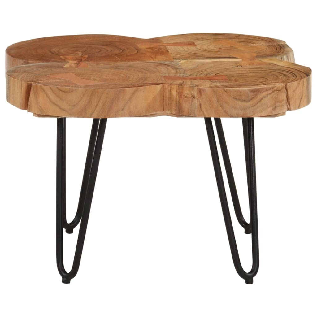 vidaXL Solid Acacia Wood Coffee Table with Industrial-Style Iron Legs, Spacious Tabletop for Display, Unique Rustic Charm, Honey Finish, 20.5" x 19.7" x 14.2"