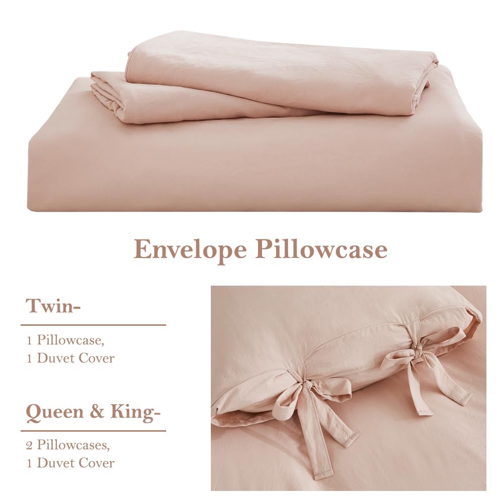Annadaif Pink Duvet Cover Queen (90X90 Inch), 3 Pieces (1 Duvet Cover, 2 Pillowcases) Soft Washed Microfiber Bowknot Bow Tie Duv