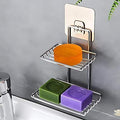 ROTTO WallMounted Double Layer Soap Dish Holder Stainless Steel SelfAdhesive Soap Storage Rack for Kitchen & Bathroom (Silver)