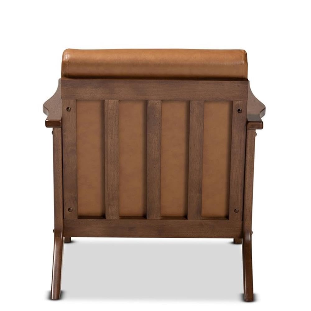 Baxton Studio Bianca Mid-Century Modern Walnut Brown Finished Wood and Tan Faux Leather Effect Lounge Chair