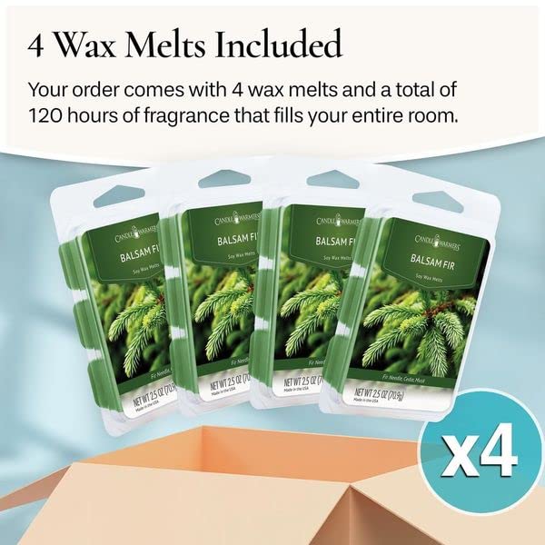 Candle Warmers Etc Classic Wax Melts 2.5Oz, Balsam Fir Fragrance (4-Pack) - Each Pack Has X4 2.5 Oz Wax Melts And 30 Hours Of Fr