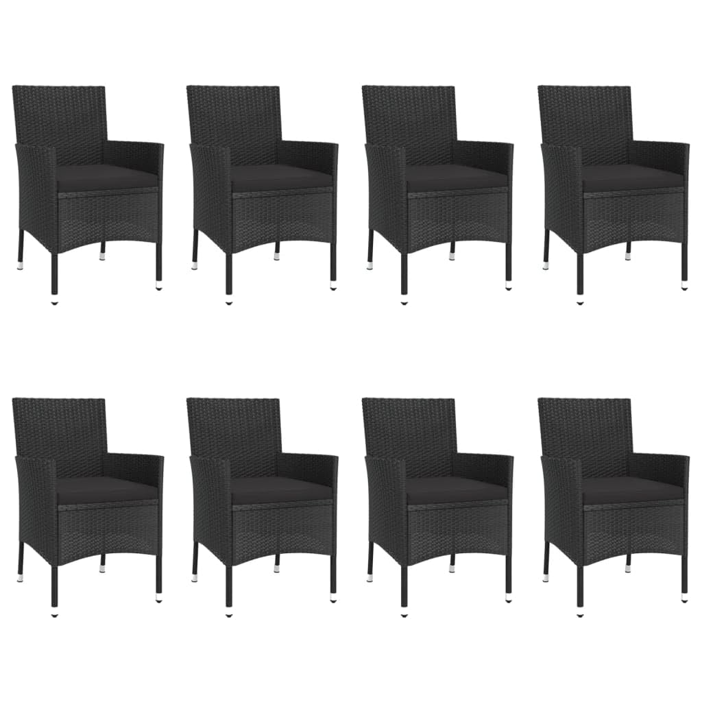vidaXL 9 Piece Patio Dining Set - Black Poly Rattan, Cushions, Acacia Wood Table, Outdoor/Garden/Patio Furniture
