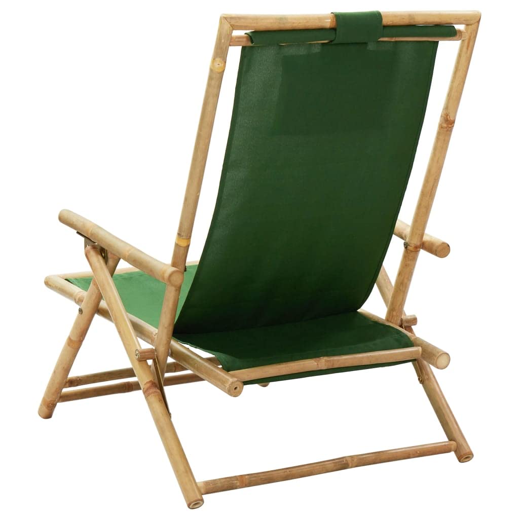 vidaXL Modern Relaxing Chair with Adjustable Backrest and Pillow, Crafted from Green Bamboo and Fabric, Foldable for Easy Storage and Transportation
