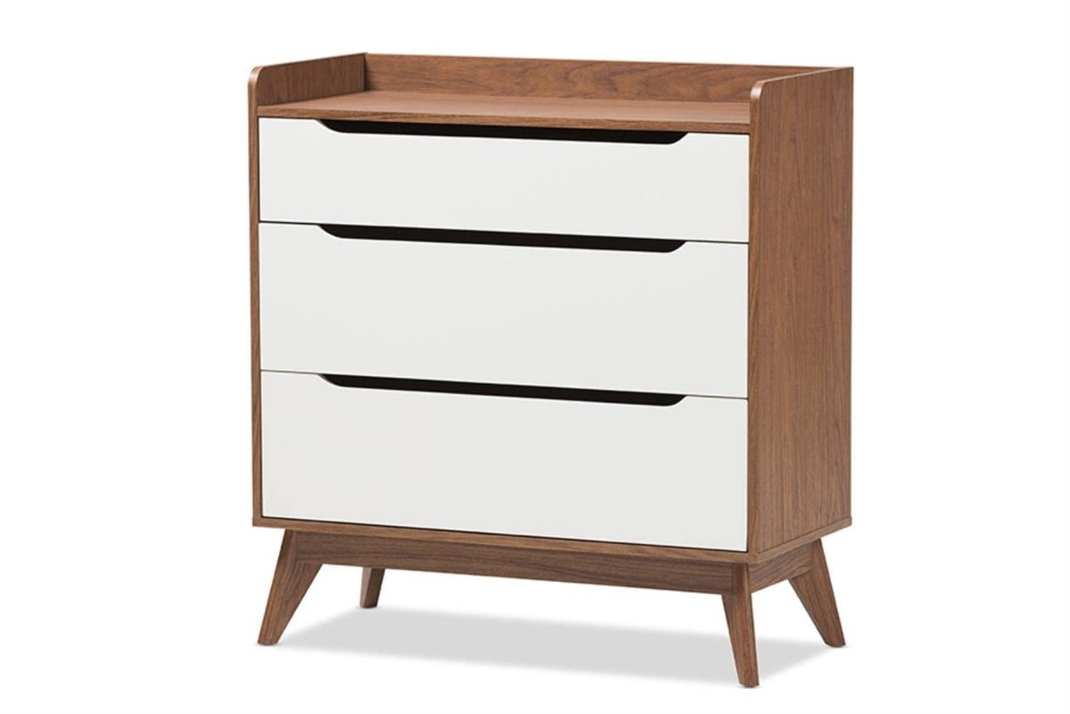 Baxton Studio Brighton 3 Drawer Chest in White and Walnut