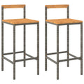 vidaXL Gray Bar Stools Made from Poly Rattan and Acacia Wood - Modern Design, Weather-Resistant, Comfortable Seating with Built-in Footrest, Easy-to-Move, Perfect for Outdoor/Indoor Use