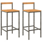 vidaXL Gray Bar Stools Made from Poly Rattan and Acacia Wood - Modern Design, Weather-Resistant, Comfortable Seating with Built-in Footrest, Easy-to-Move, Perfect for Outdoor/Indoor Use