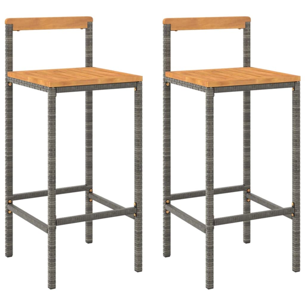 vidaXL Gray Bar Stools Made from Poly Rattan and Acacia Wood - Modern Design, Weather-Resistant, Comfortable Seating with Built-in Footrest, Easy-to-Move, Perfect for Outdoor/Indoor Use