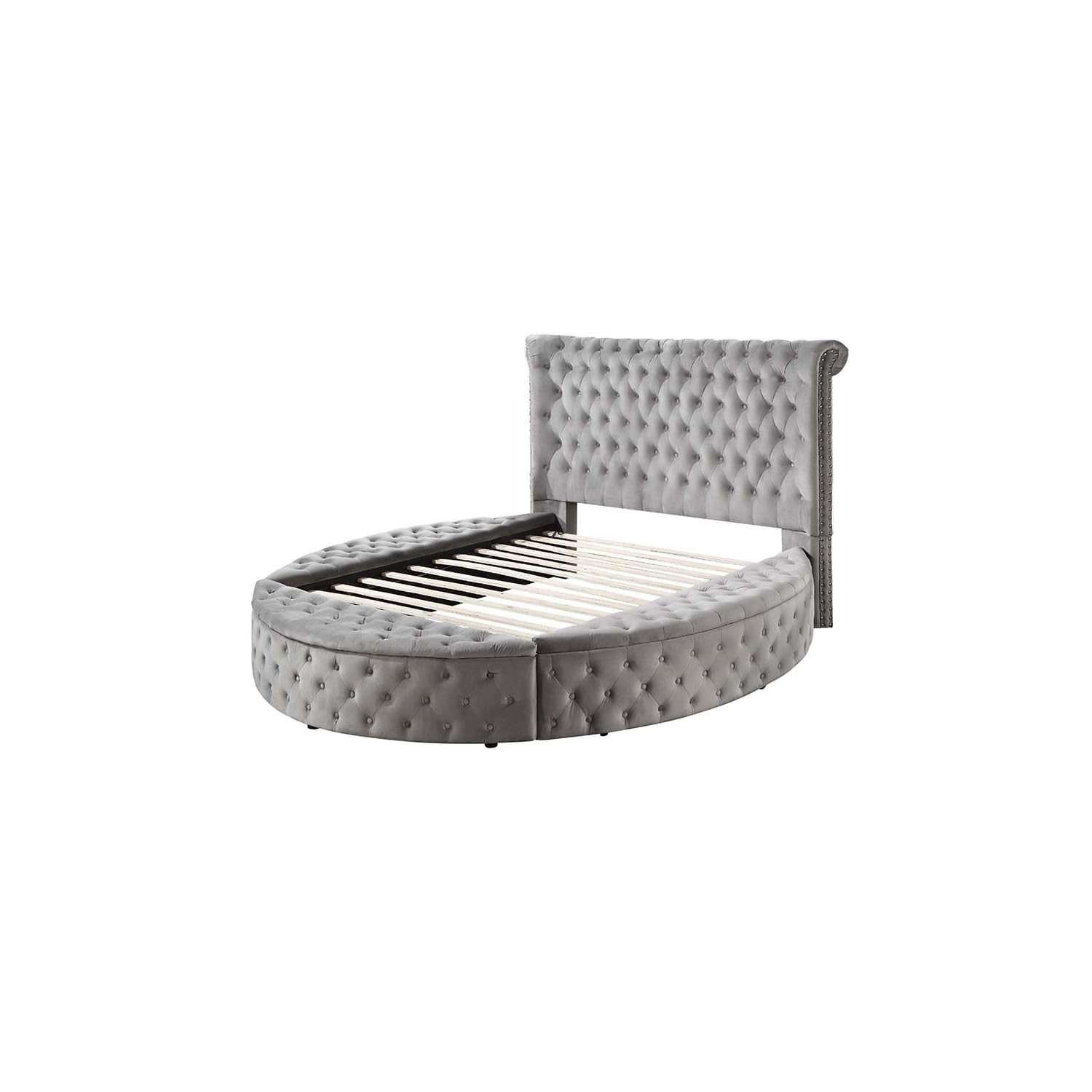 Acme Gaiva Queen Bed with Storage in Gray Velvet