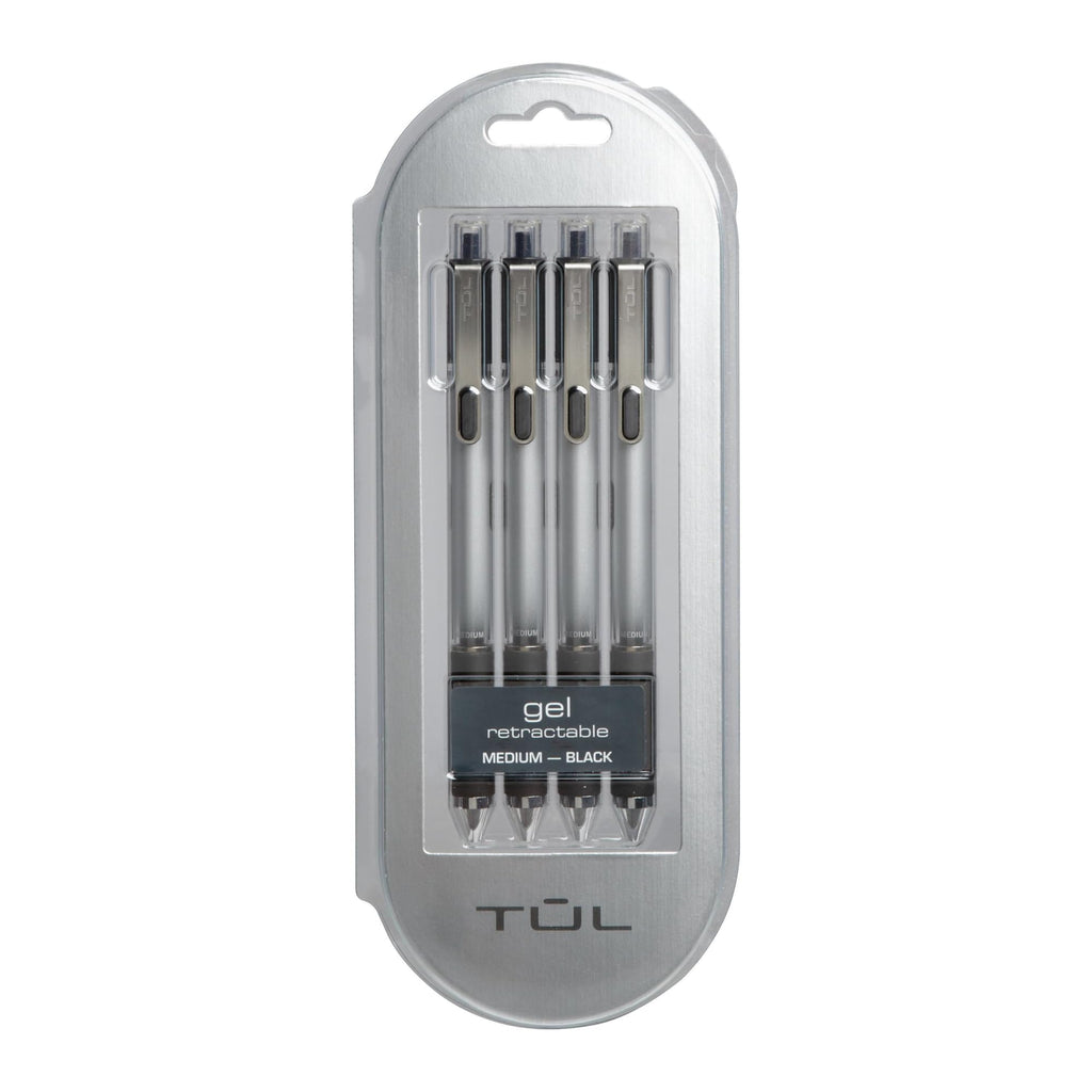 Tul Gl3 Gel Pens, Retractable, Medium Point, 0.7 Mm, Gray Barrel, Black Ink, Pack Of 4