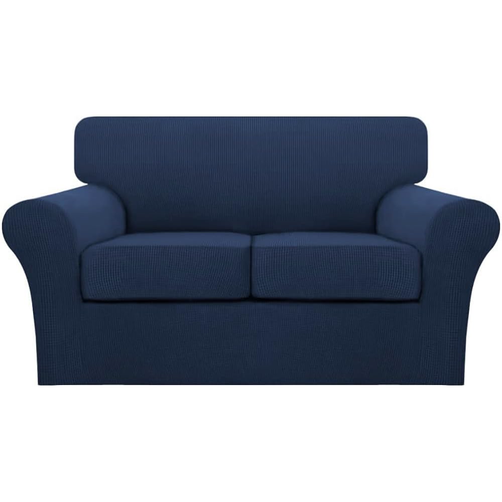 3 Piece Sofa Covers For 2 Cushion Couch Sofa Slipcover Soft Couch Cover For Dogs-Washable Sofa Furniture Covers With 2 Individual Cushion Covers, Feature Thick Jacquard Fabric (Loveseat, Navy)
