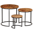 vidaXL Solid Acacia Wood Coffee Table Set with Sheesham Finish - Fully Assembled 3-Piece Nesting End Tables - Industrial Style Steel Frame Side Tables