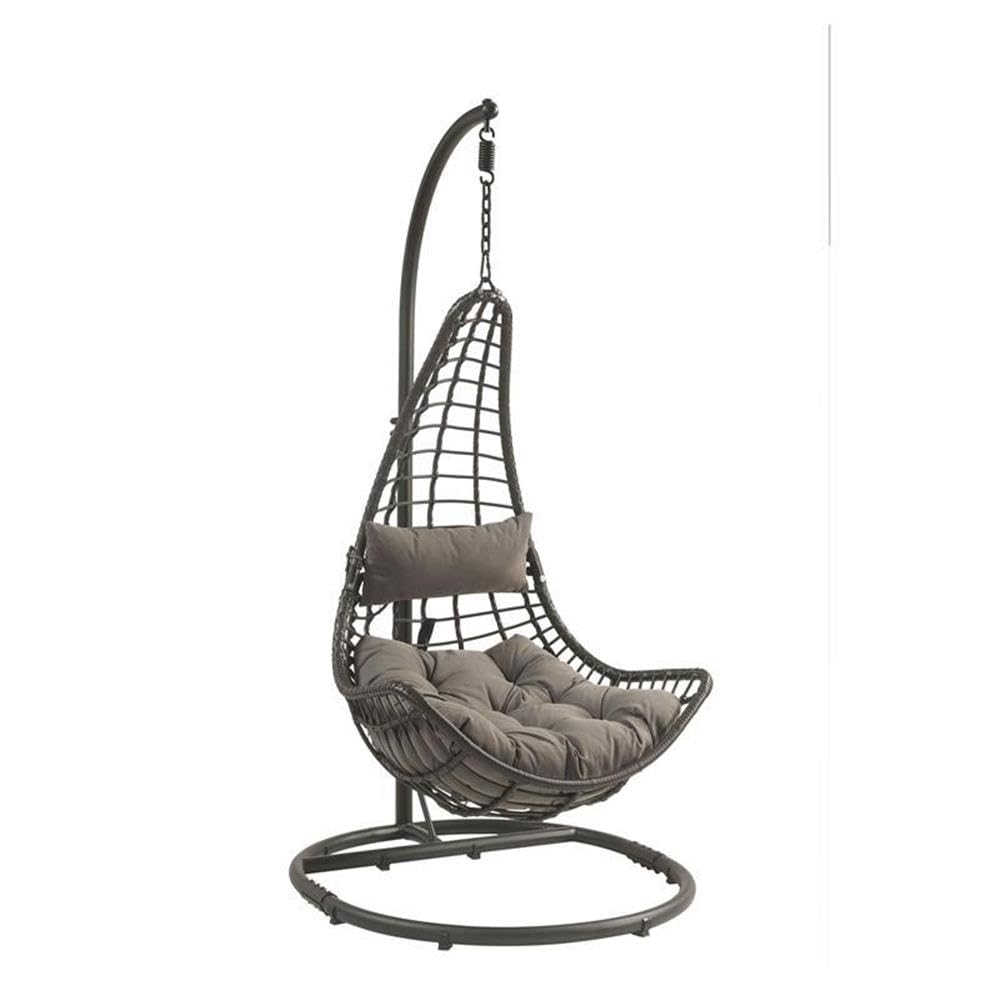 ACME Uzae Wicker Patio Hanging Chair with Metal Stand in Gray and Charcoal