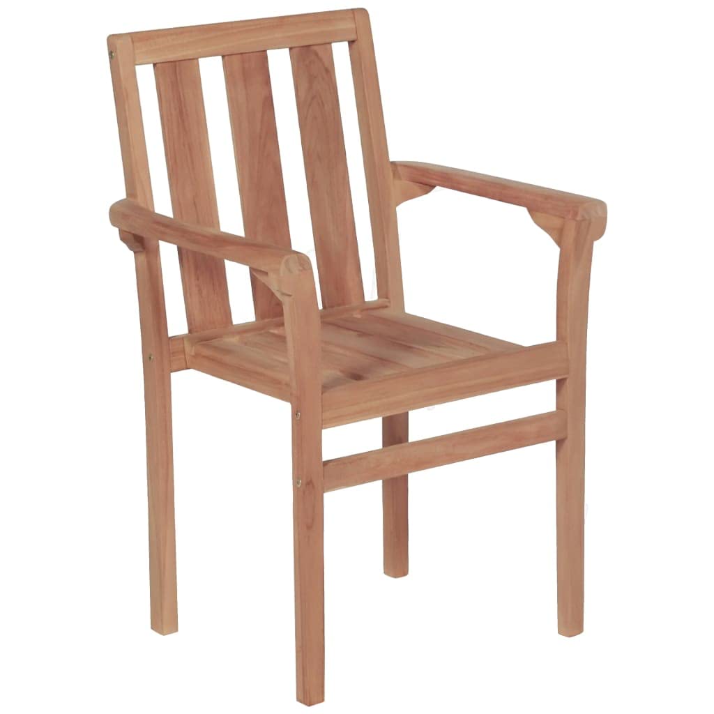 vidaXL 2X Solid Teak Wood Stacking Patio Chairs Water-Base Finish Outdoor Home Backyard Patio Seat Seating Relaxer Armchair Furniture