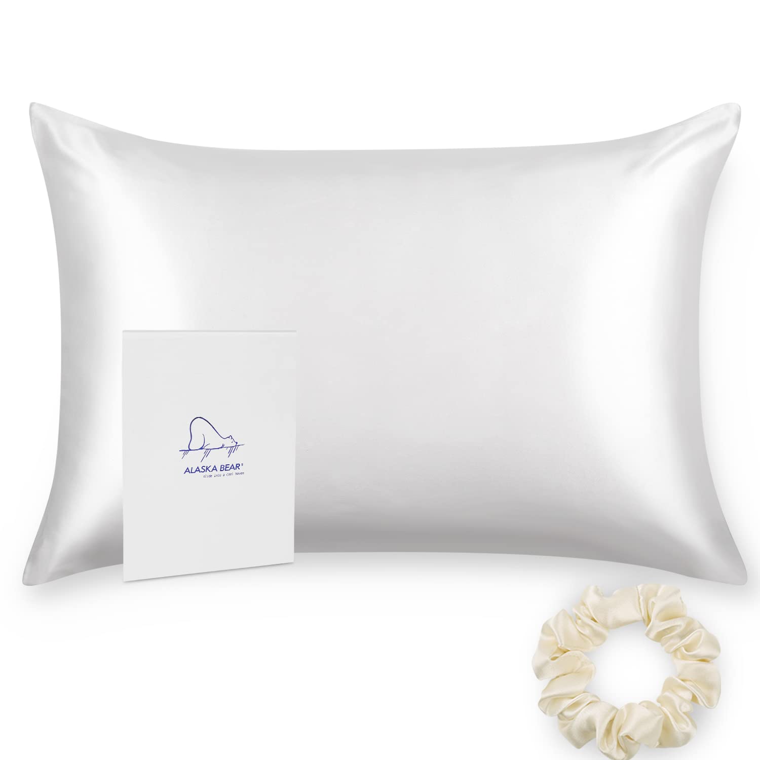 Alaska Bear Silk Pillowcase For Hair And Skin, 100% Mulberry Silk Pillow Cases Queen Size For Beauty Sleep With Random Scrunchy
