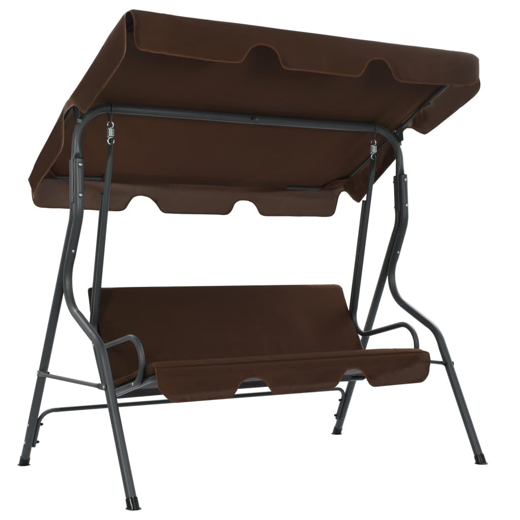 vidaXL Garden Swing Bench - Coffee Color, Powder-Coated Steel Frame, Polyester Fabric, Water-Resistant, Large Canopy, Suitable for Patios and Gardens, Easy Assembly Required.