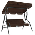 vidaXL Garden Swing Bench - Coffee Color, Powder-Coated Steel Frame, Polyester Fabric, Water-Resistant, Large Canopy, Suitable for Patios and Gardens, Easy Assembly Required.