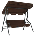 vidaXL Garden Swing Bench - Coffee Color, Powder-Coated Steel Frame, Polyester Fabric, Water-Resistant, Large Canopy, Suitable for Patios and Gardens, Easy Assembly Required.