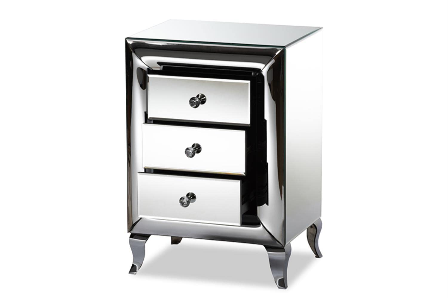Baxton Studio Pauline Contemporary Glam and Luxe Mirrored 3-Drawer Nightstand