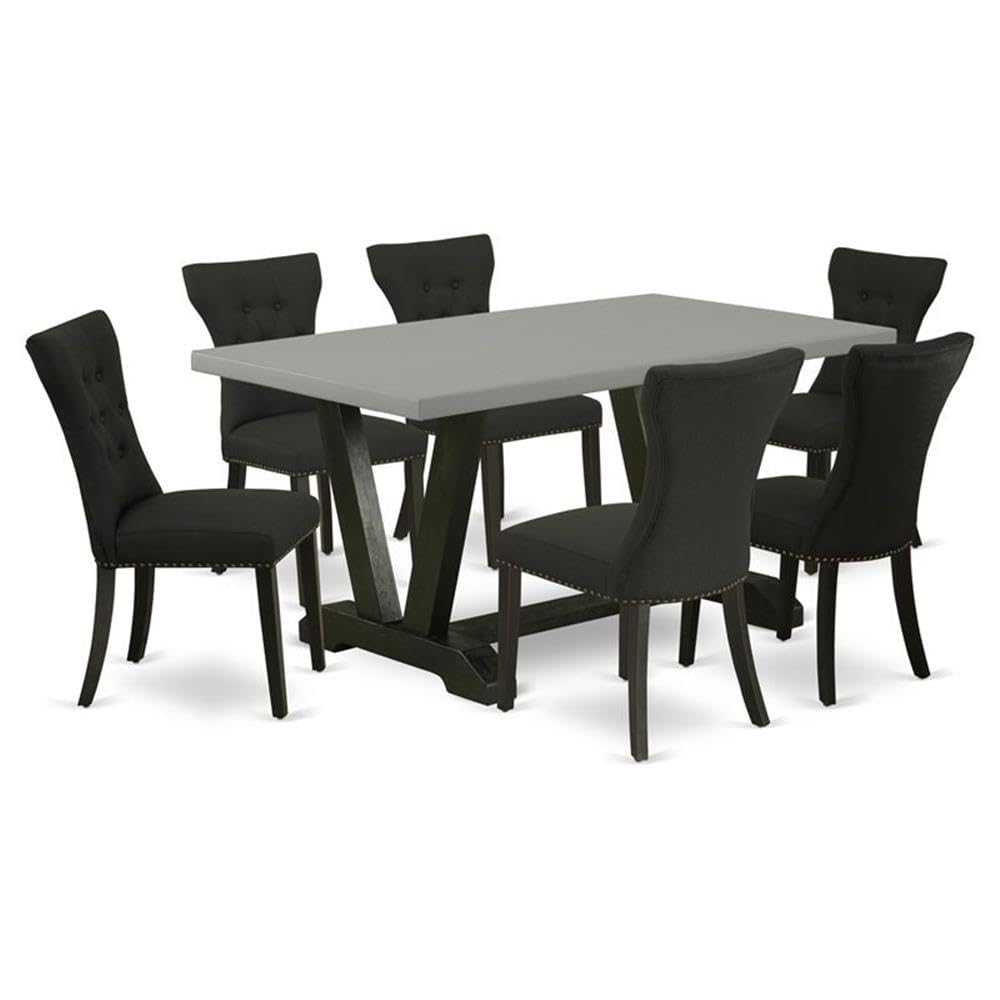 Modern Black Dining Table Set 7 Piece Furniture Black/Rubberwood