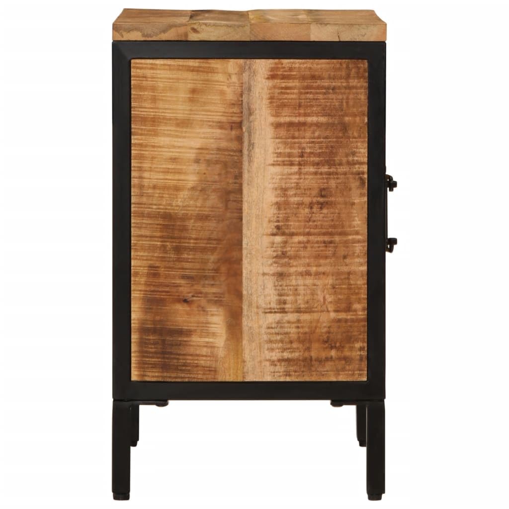 vidaXL Bed Cabinet - Rectangular Nightstand, 15.7"x11.8"x20.7", Solid Rough Mango Wood, Brown, Iron Legs for Bedroom/Living Room