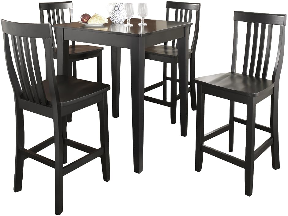Crosley Furniture 5-Piece Bar Table with 4 School House Counter Height Bar Stools, Black