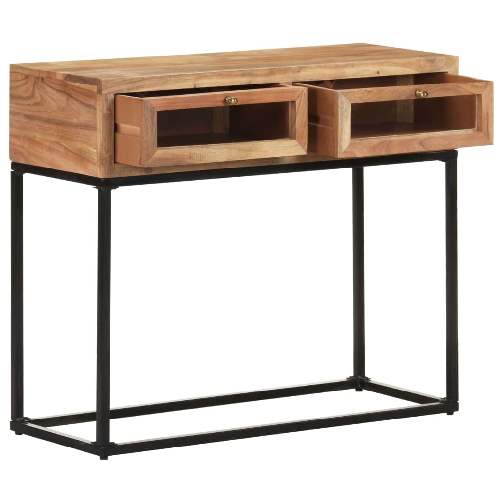 vidaXL Stylish Wooden Console Table with Drawers - Solid Acacia Wood Table with Steel Base - Rectangular Industrial Furniture for Hallway, Entryway