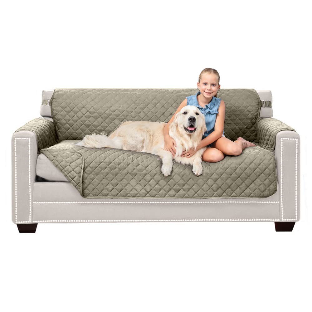 Sofa Shield Patented Couch Slip Cover, Large Cushion Protector, Reversible Stain And Dog Tear Resistant Slipcover, Quilted Microfiber 62” Seat, Washable Covers For Dogs Pets Kids, Light Taupe
