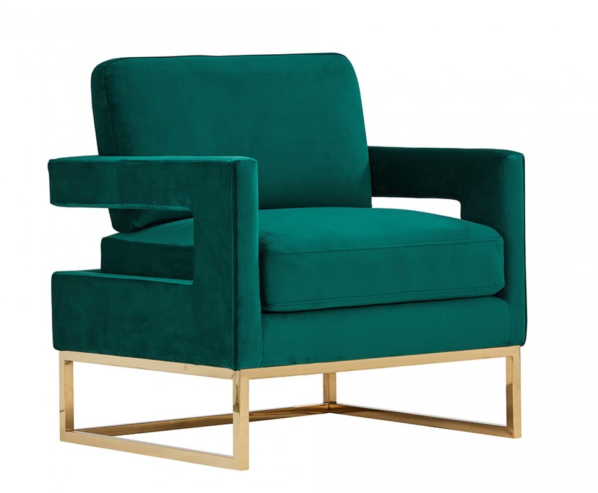 Homeroots Stylish Green Velvet And Gold Steel Chair