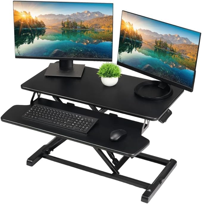 TechOrbits OF-S06-2 Desk Converter-37-inch Height Adjustable, MDF Wood, Sit-to-Stand Rise-X Pro Black, 36