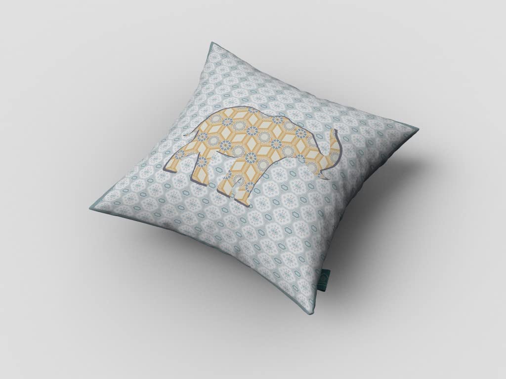 HomeRoots Yellow On Light Blue Broadcloth 16' Blue Yellow Elephant Indoor Outdoor Zip Throw Pillow