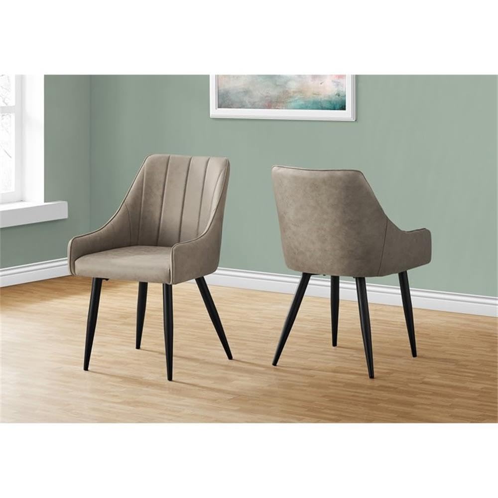 Monarch Specialties 1188, Set Of 2, Side, Upholstered, Kitchen, Room, Fabric, Metal, Beige, Contemporary, Modern Dining Chair, 17.50&quot; L X 24&quot; W X 33.50&quot; H, Taupe| Black Legs