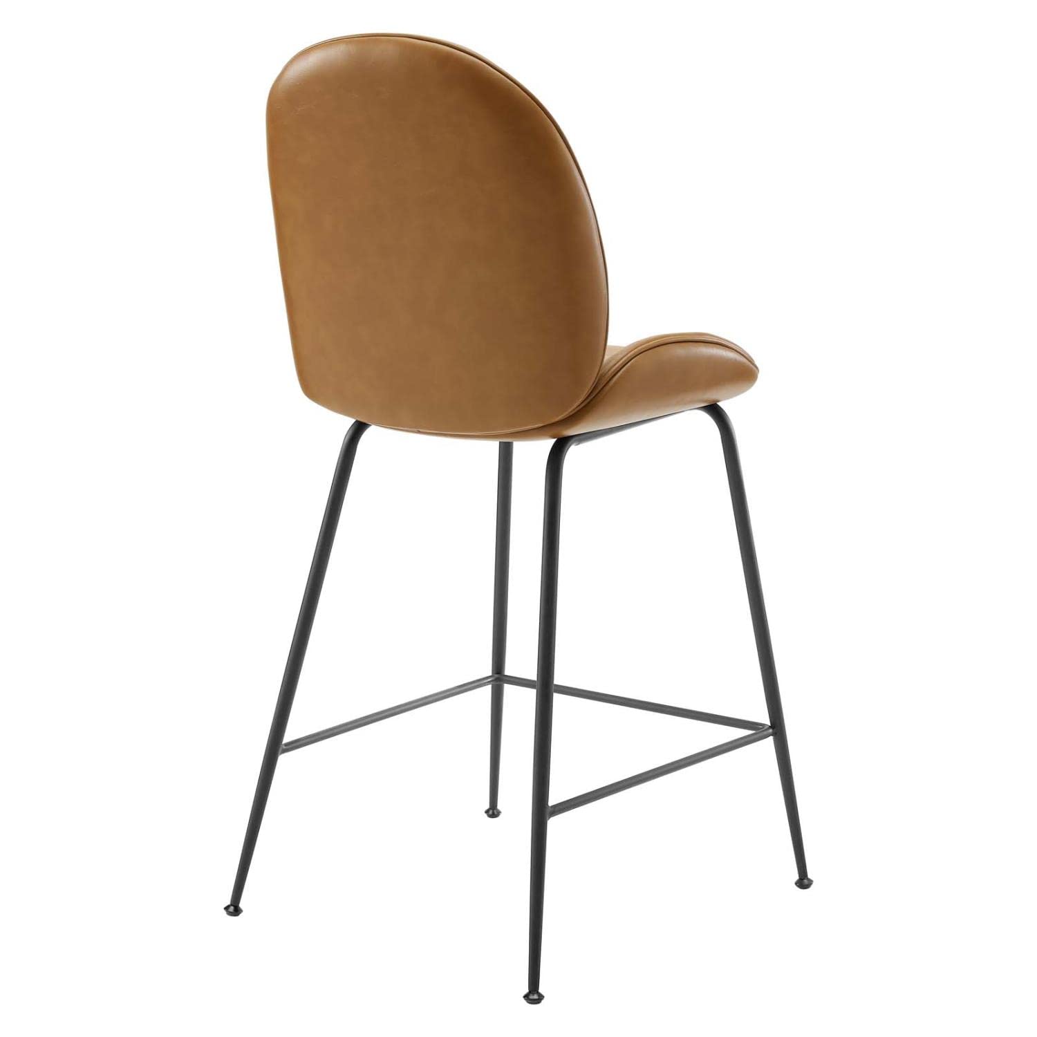 Modway Scoop Black Powder Coated Steel Leg Vegan Leather Counter Stool, Tan