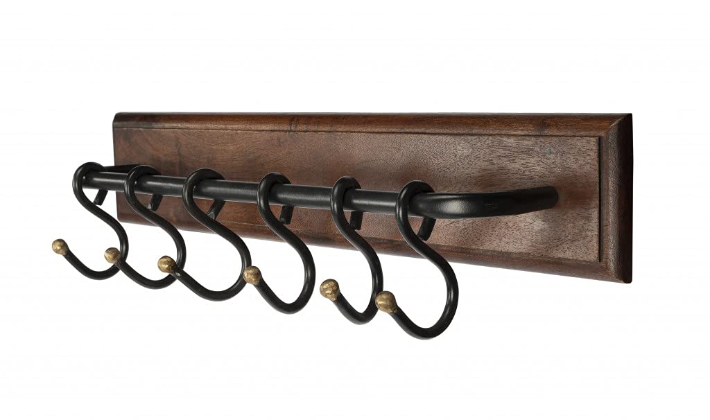 HomeRoots Brown Iron, Mango Wood Glendo Iron & Wood Wall Rack