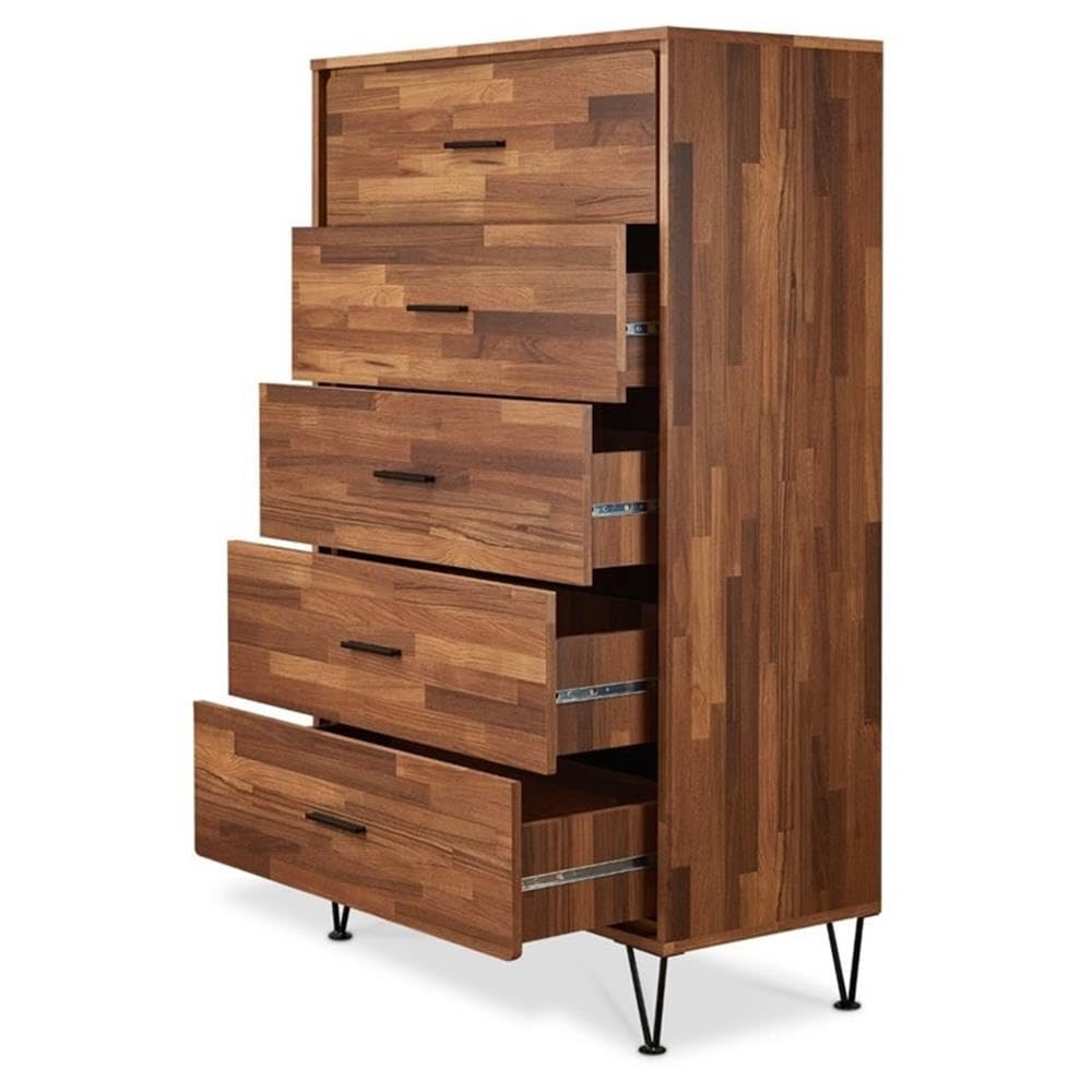 Acme Deoss Wooden Rectangular Chest with 5 Storage Drawers in Walnut