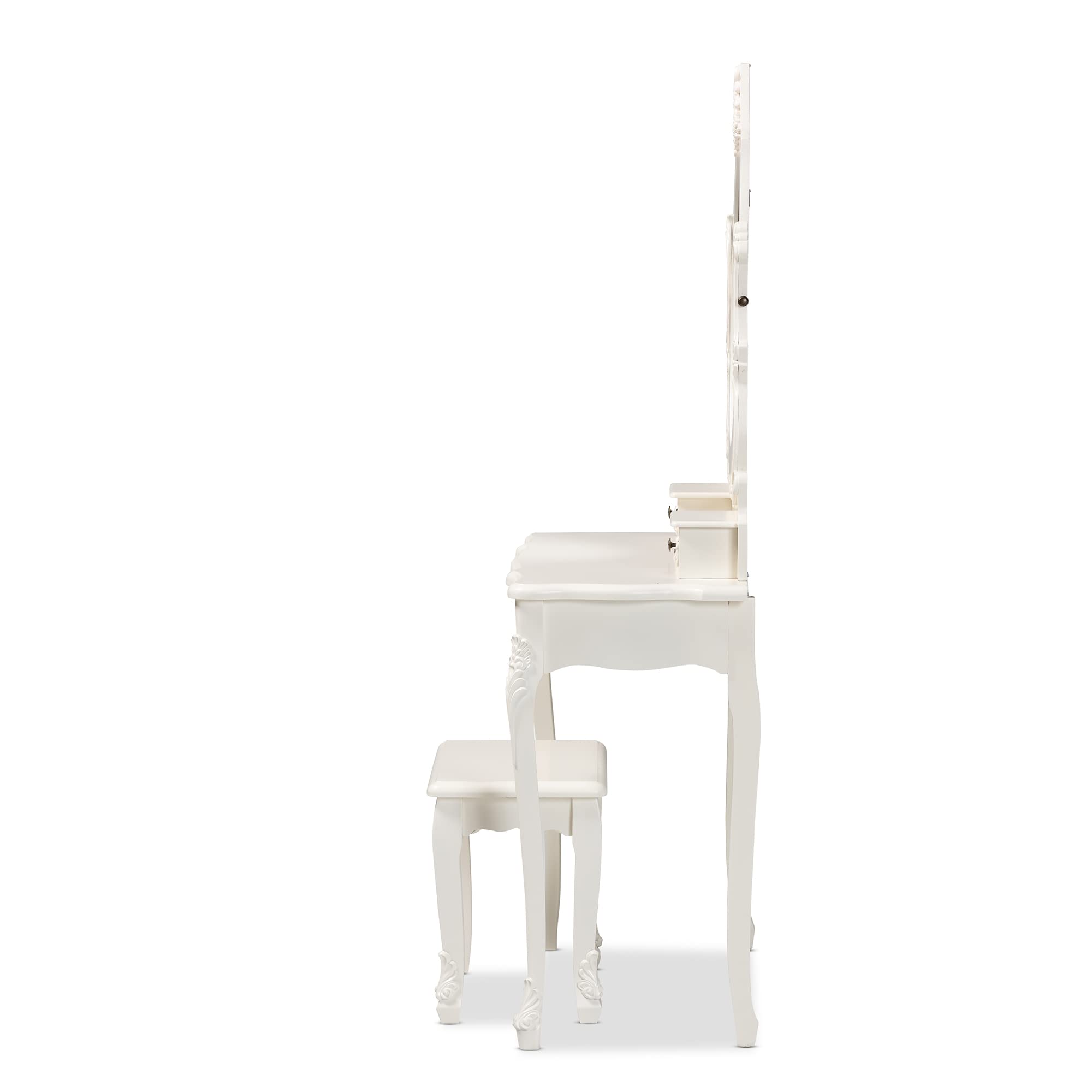 Baxton Studio Macsen Classic and Traditional White Finished Wood 2-Piece Vanity Set with Adjustable Mirror