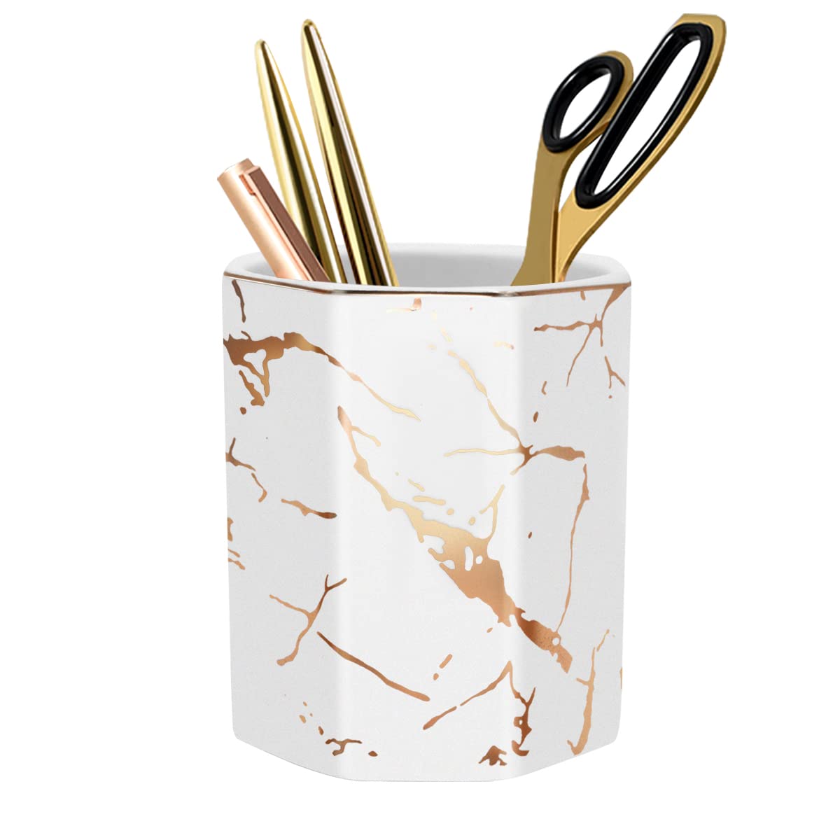 Waveyu Makeup Brush Holder, Pen Holder For Desk, Stand For Desk Marble Pattern Pencil Cup For Kids Durable Ceramic Desk Organize