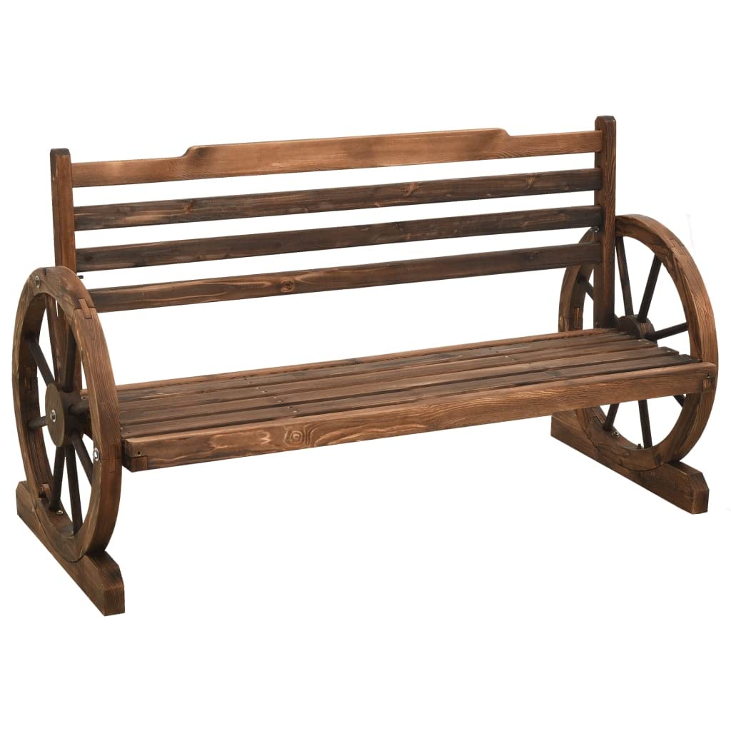 vidaXL Patio Bench in Solid Firwood with Unique Wagon Wheel Design, 44" Farmhouse Style Outdoor Seating
