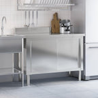 vidaXL Commercial Stainless Steel Kitchen Work Table with Sliding Doors – Silver, Adjustable Feet, Assembly Needed, for Restaurant & School, 376441