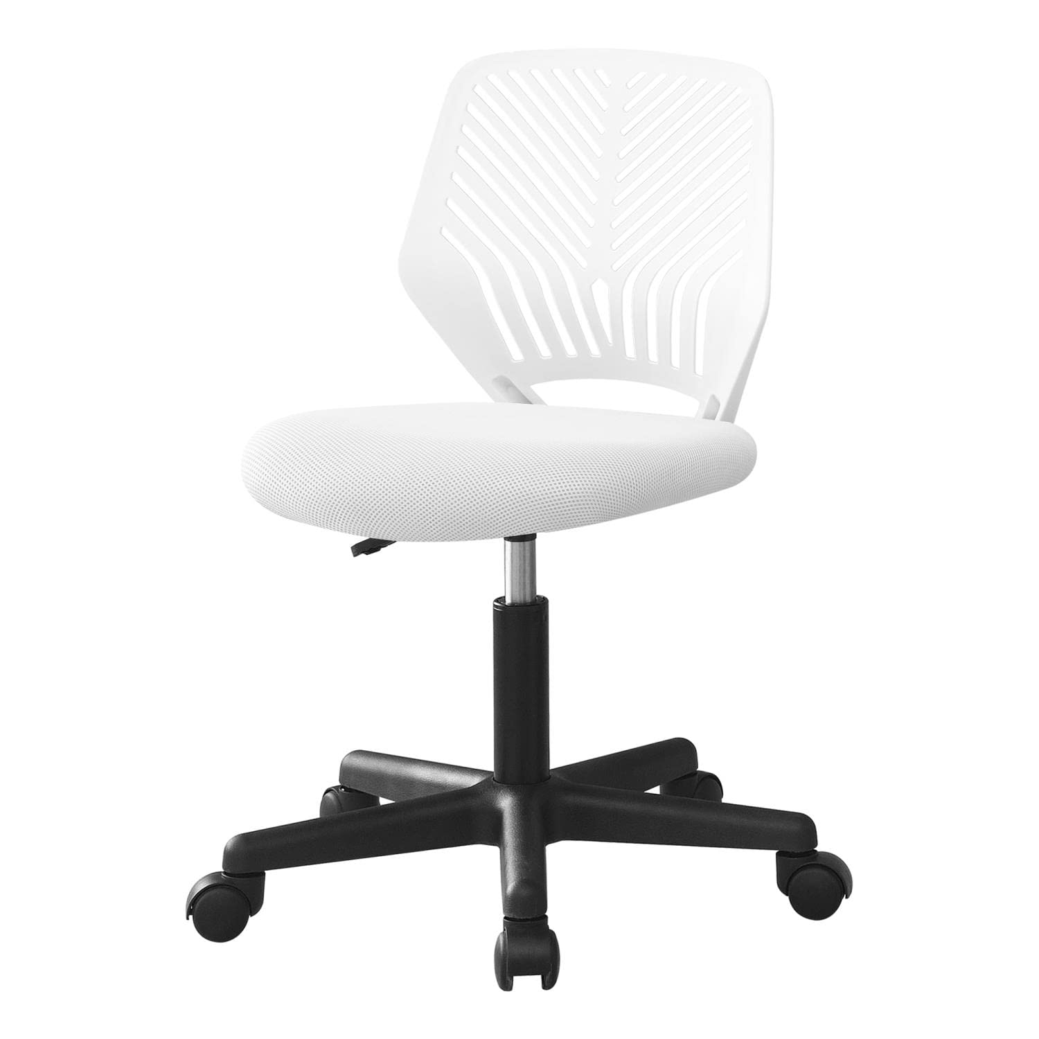 Monarch Specialties 7338, Adjustable Height, Swivel, Ergonomic, Computer Desk, Work, Metal, Fabric, White, Contemporary, Modern Office Chair Juvenile Black Base On Castors, 20' L x 21' W x 31.25' H