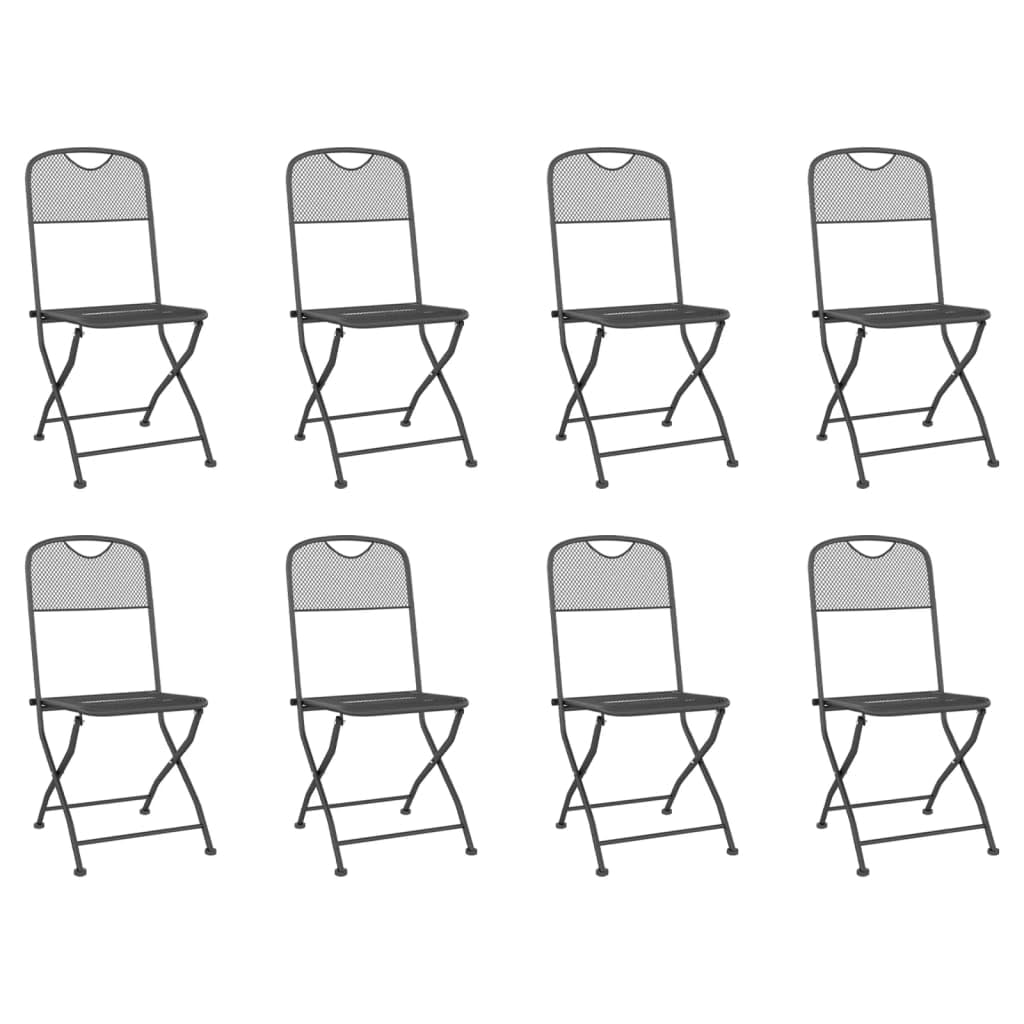 vidaXL Garden Dining Set 9 Piece, Table and Chairs for Patio Terrace, Outdoor Dining Set for 8, Armchair, Industrial Style, Anthracite Metal Mesh, Onesize, 3211816