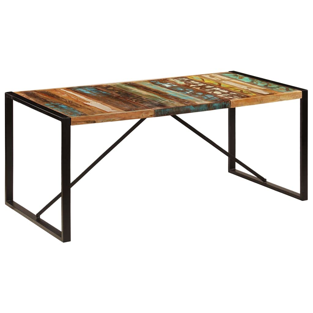 vidaXL Solid Reclaimed Wood Dining Table with Powder-Coated Steel Legs, Handmade, Sustainable, Antique Furniture Ideal for Interior Spaces, Multicolour Black