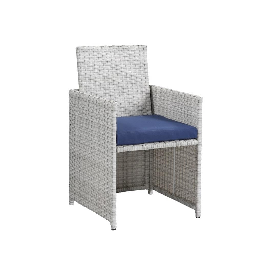 Acme Paitalyi 9 Pieces Pack Patio Set in Blue Fabric & Wicker