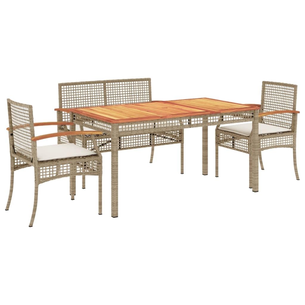 vidaXL Garden Dining Set with Cushions 4 Pieces, Table and Chairs, Relaxing Armchairs, Seats for Patio Terrace, Synthetic Rattan Beige