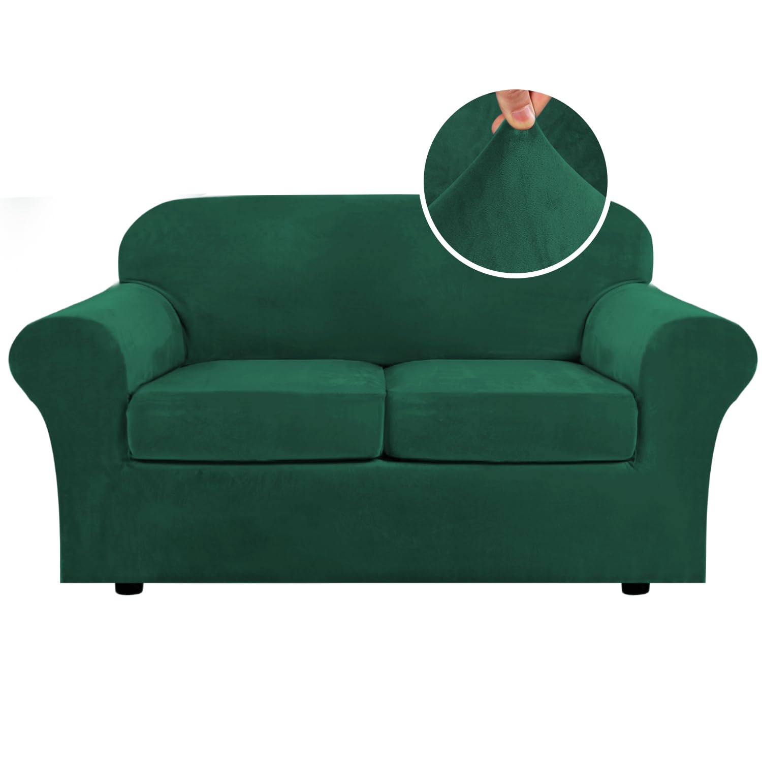 H.Versailtex Real Velvet Plush 3 Piece Stretch Sofa Covers For Christmas Couch Covers For 2 Cushion Couch Loveseat Covers Width