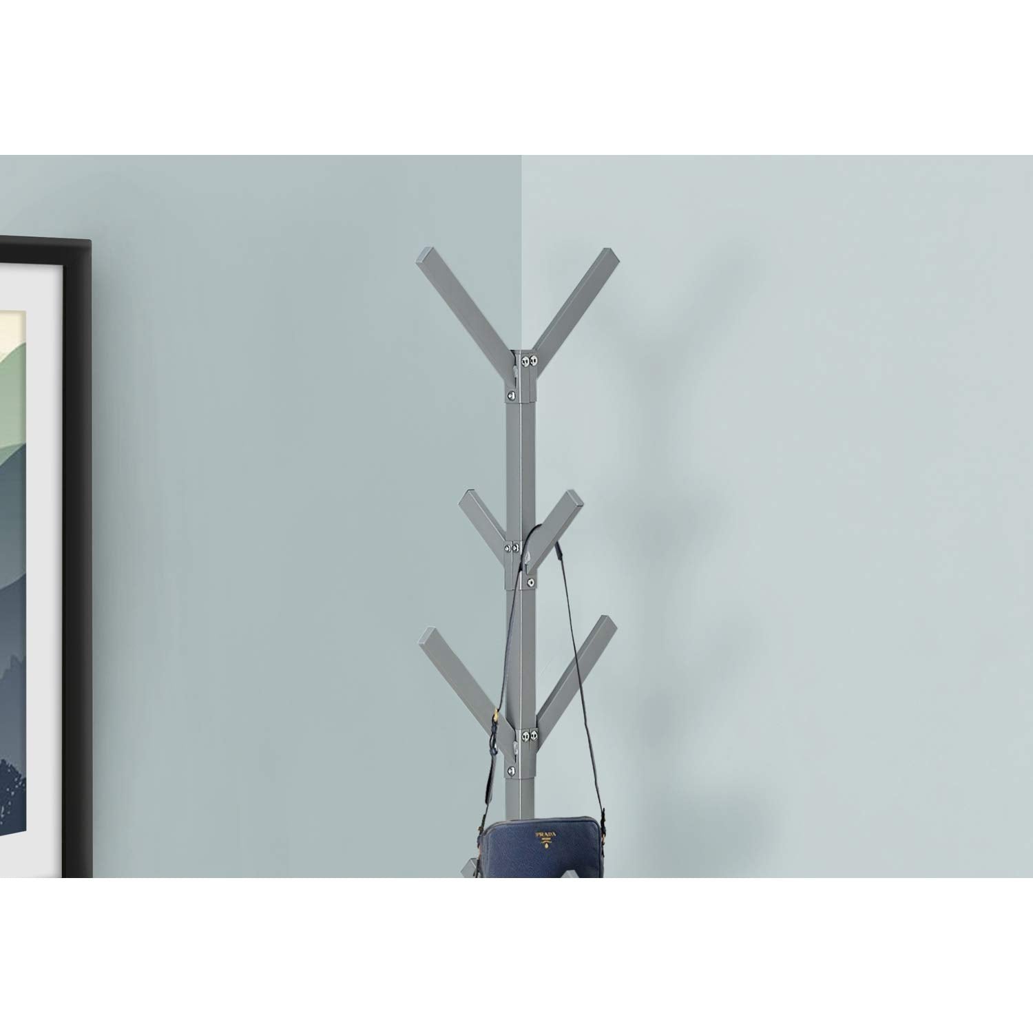 Monarch Specialties I 2058 Coat Rack, Hall Tree, Free Standing, 8 Hooks, Entryway, 70&quot; H, Bedroom, Metal, Grey, Contemporary, Modern